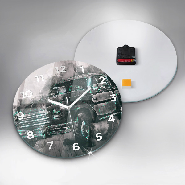 Round glass clock Old School Car