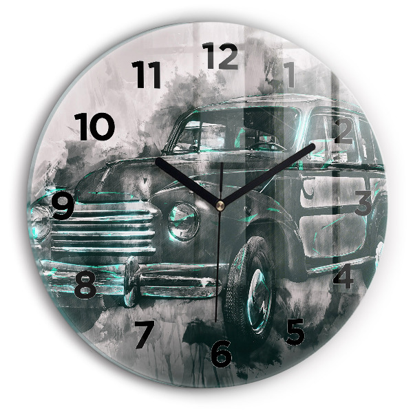 Round glass clock Old School Car