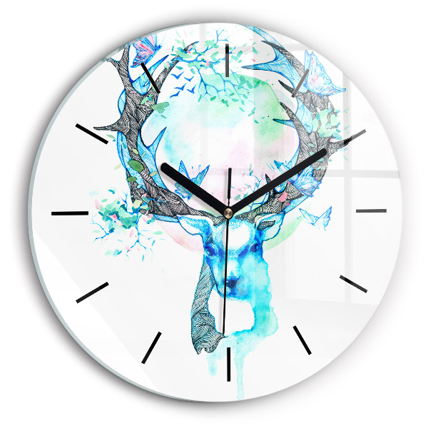 Round glass clock Deer illustration