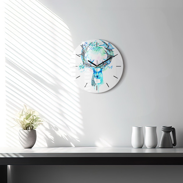 Round glass clock Deer illustration