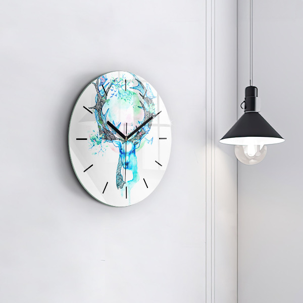Round glass clock Deer illustration