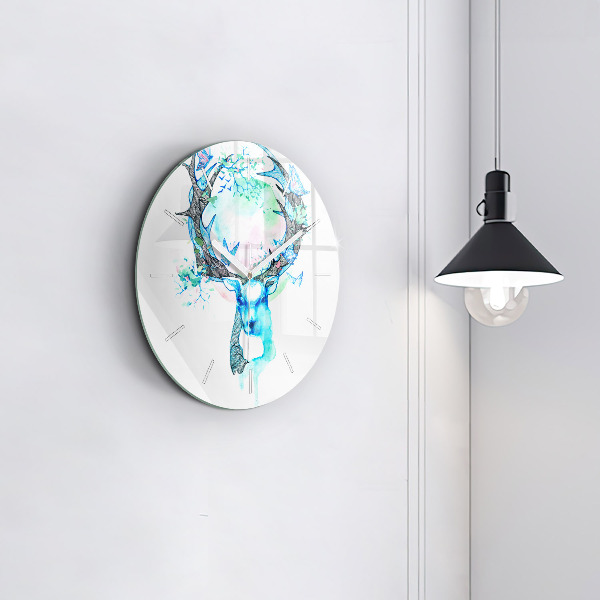 Round glass clock Deer illustration