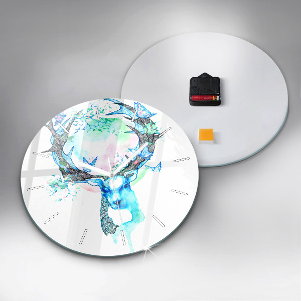 Round glass clock Deer illustration