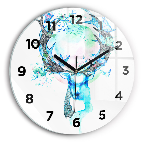 Round glass clock Deer illustration