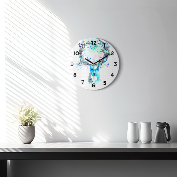Round glass clock Deer illustration