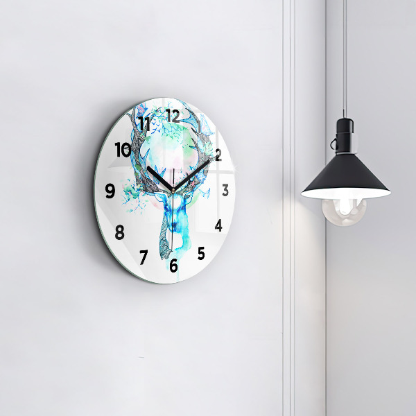 Round glass clock Deer illustration
