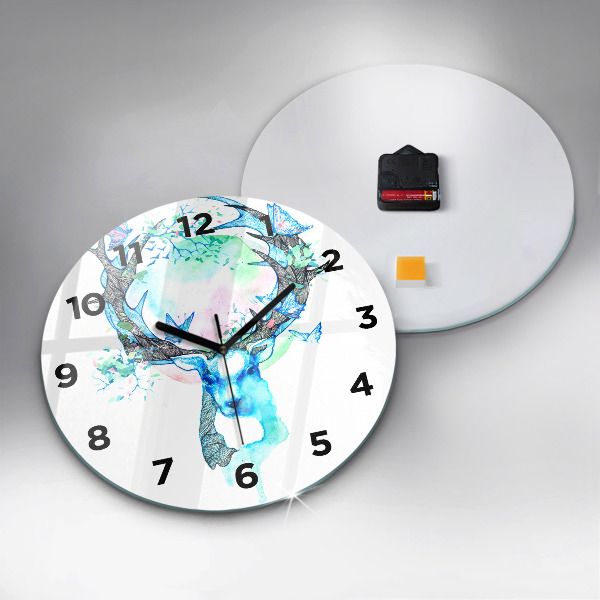Round glass clock Deer illustration