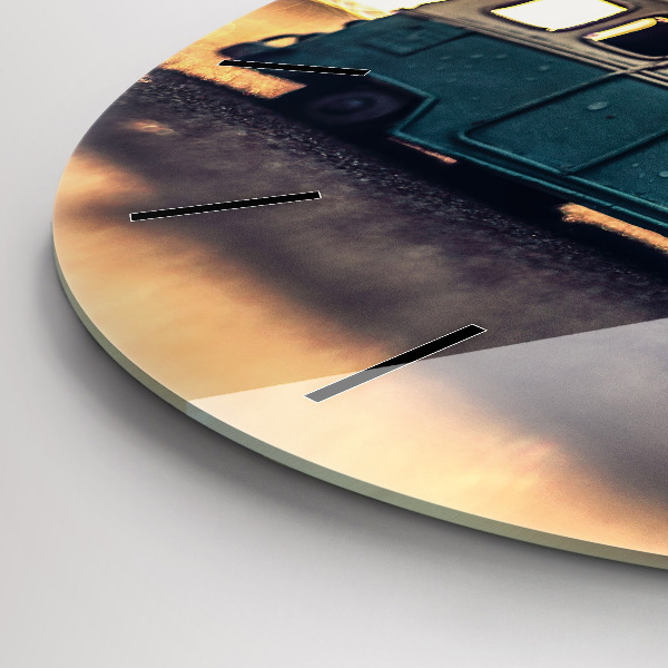 Round glass clock Camper on the beach