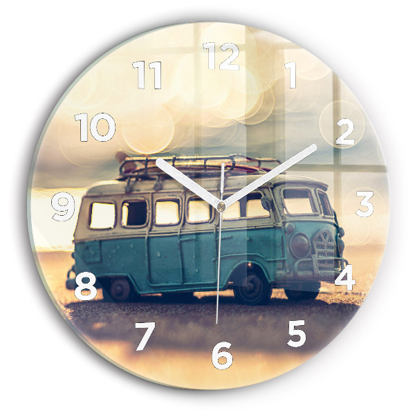 Round glass clock Camper on the beach