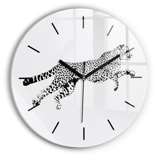 Round glass clock Silhouette of a panther