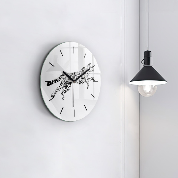 Round glass clock Silhouette of a panther