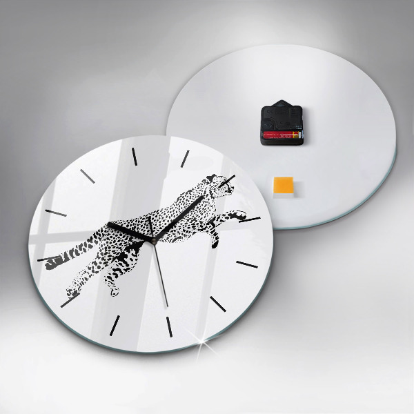 Round glass clock Silhouette of a panther
