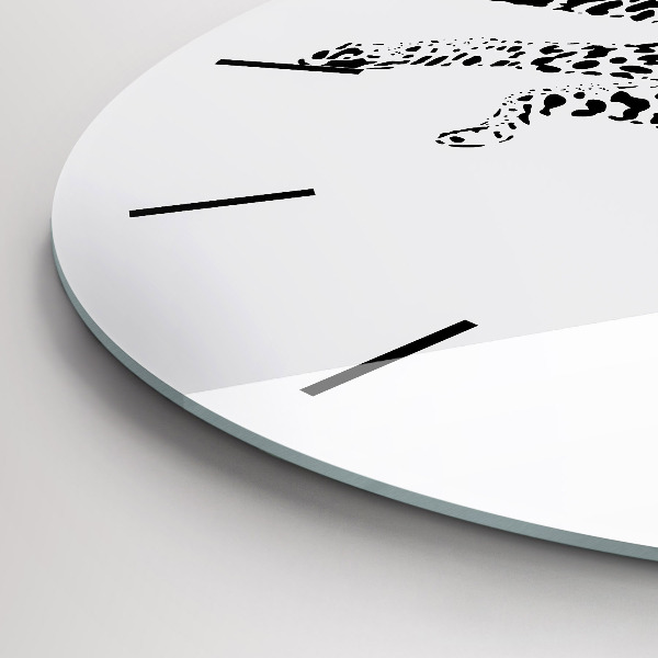 Round glass clock Silhouette of a panther