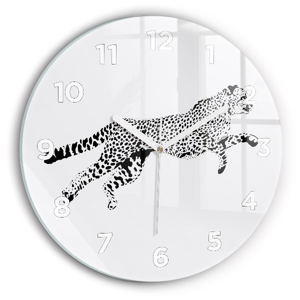 Round glass clock Silhouette of a panther