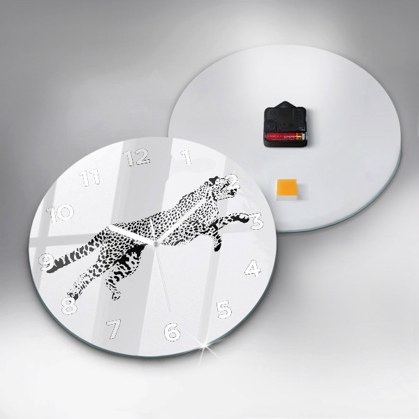 Round glass clock Silhouette of a panther