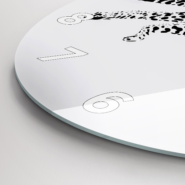Round glass clock Silhouette of a panther