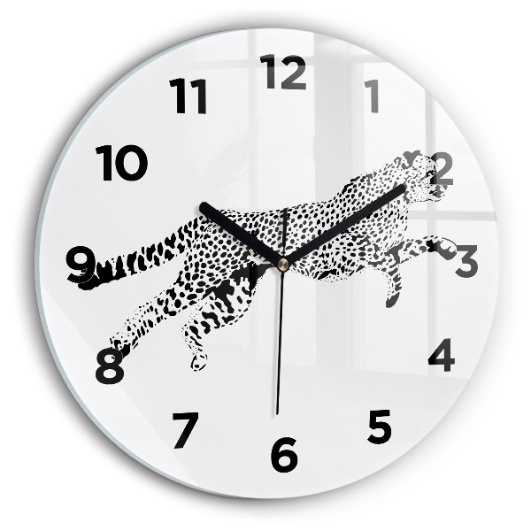 Round glass clock Silhouette of a panther