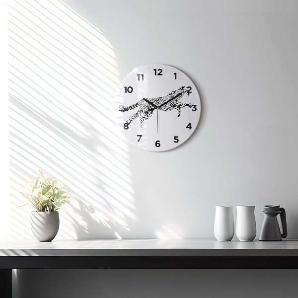 Round glass clock Silhouette of a panther