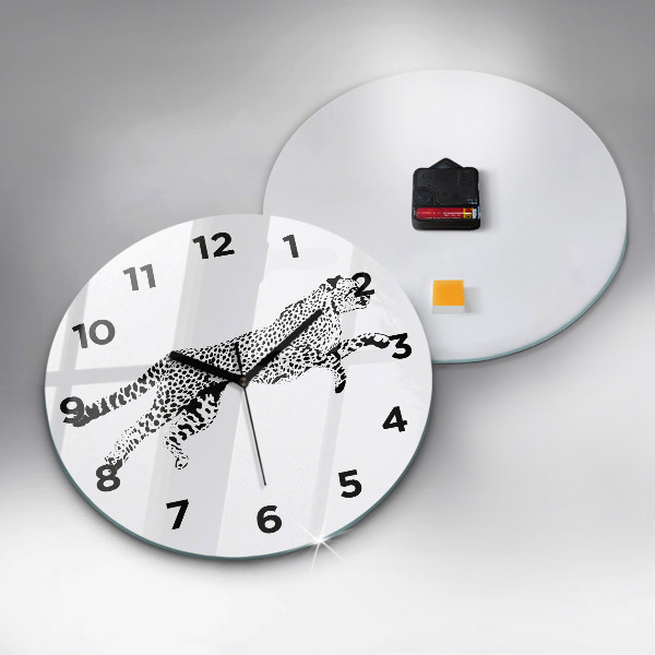 Round glass clock Silhouette of a panther