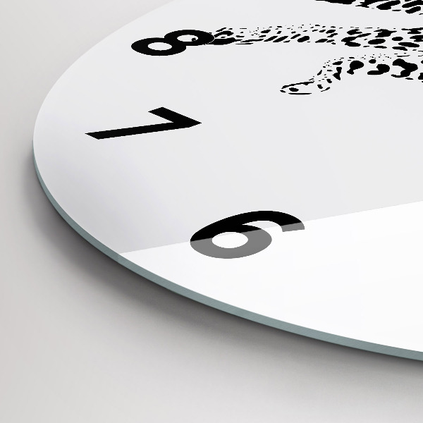 Round glass clock Silhouette of a panther
