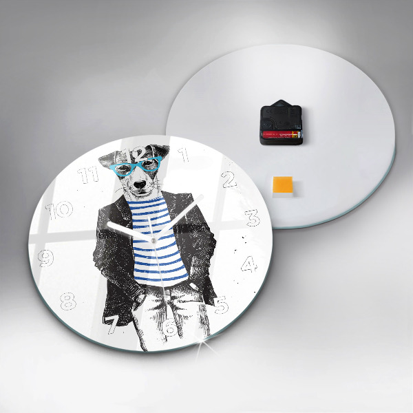 Round glass clock A dog in a human body