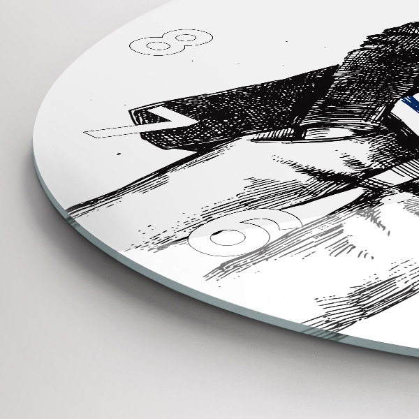 Round glass clock A dog in a human body
