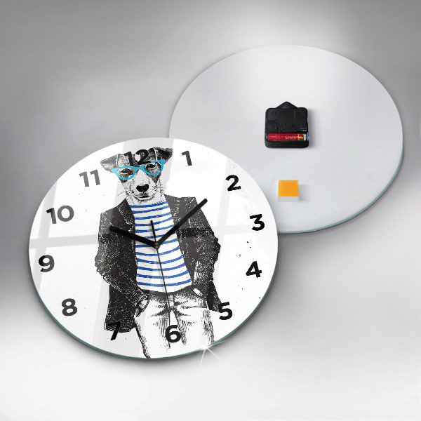 Round glass clock A dog in a human body