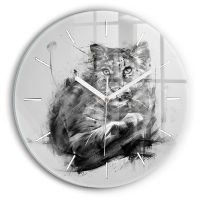 Round glass clock Painted lion