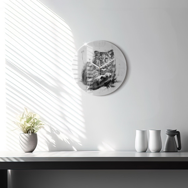 Round glass clock Painted lion