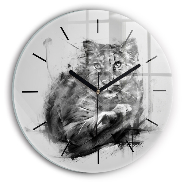 Round glass clock Painted lion