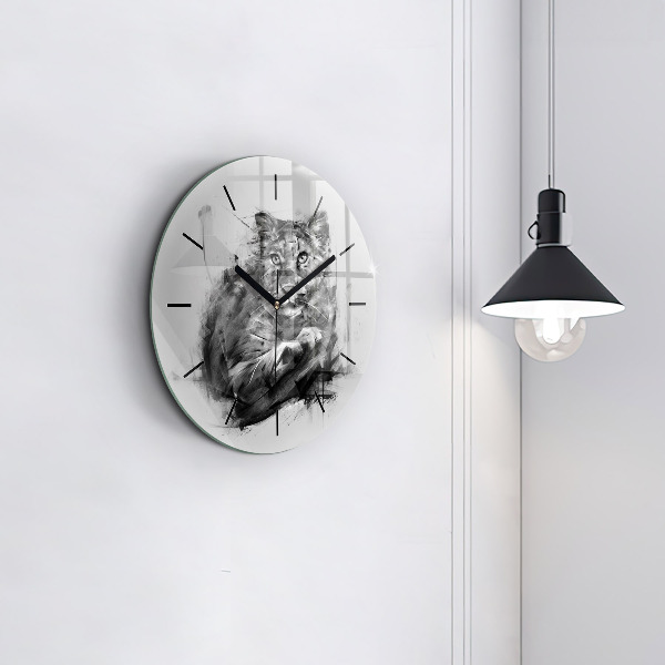 Round glass clock Painted lion