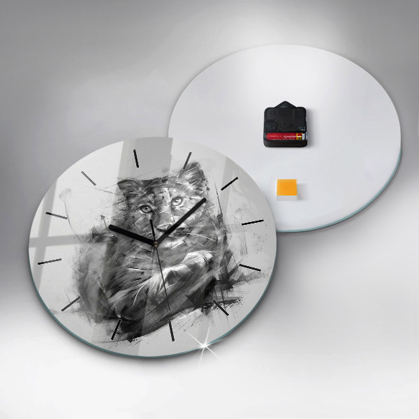 Round glass clock Painted lion