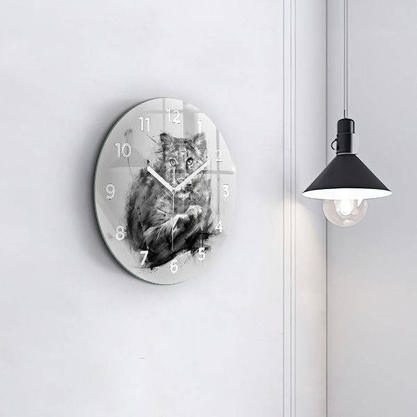 Round glass clock Painted lion