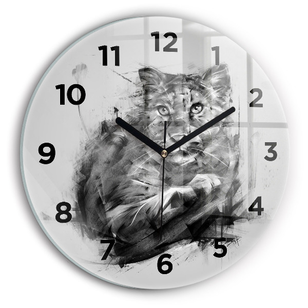 Round glass clock Painted lion