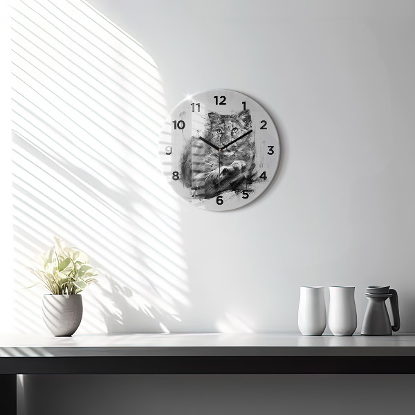 Round glass clock Painted lion