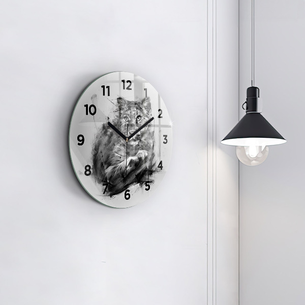 Round glass clock Painted lion