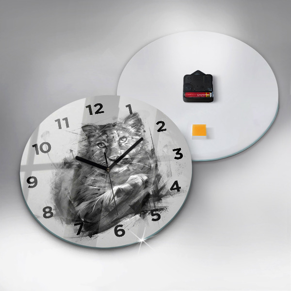 Round glass clock Painted lion