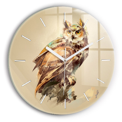 Round glass clock Owl - a sign of wisdom