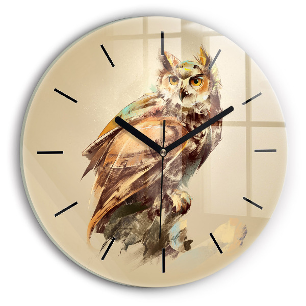 Round glass clock Owl - a sign of wisdom