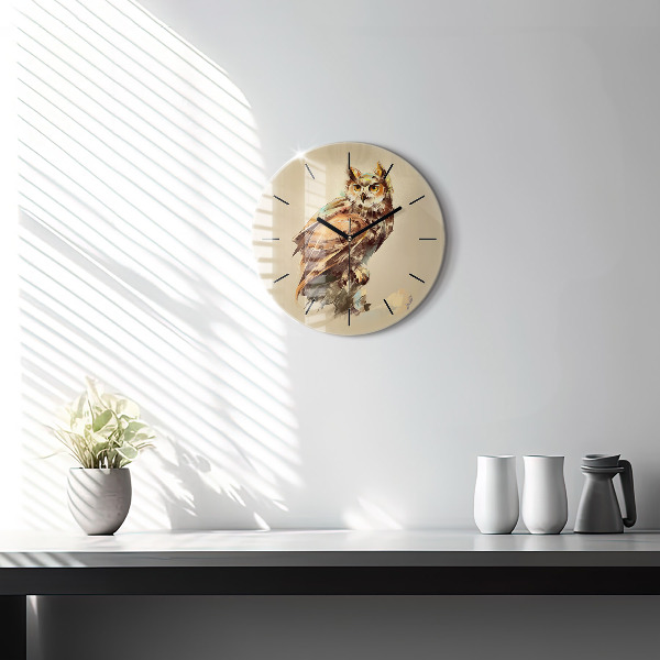 Round glass clock Owl - a sign of wisdom