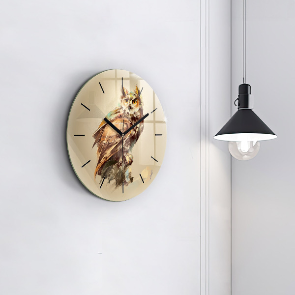 Round glass clock Owl - a sign of wisdom