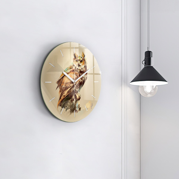 Round glass clock Owl - a sign of wisdom