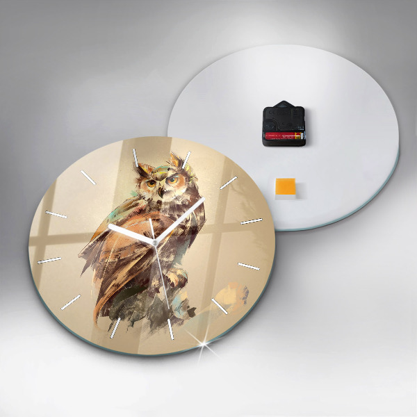 Round glass clock Owl - a sign of wisdom