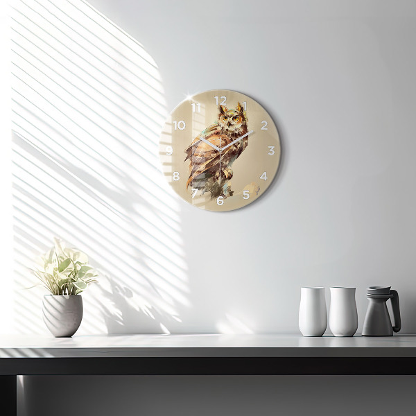 Round glass clock Owl - a sign of wisdom