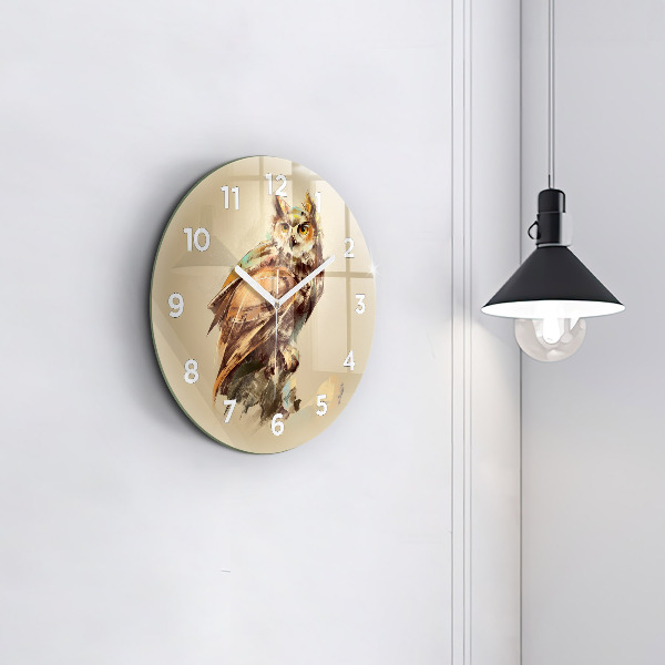 Round glass clock Owl - a sign of wisdom