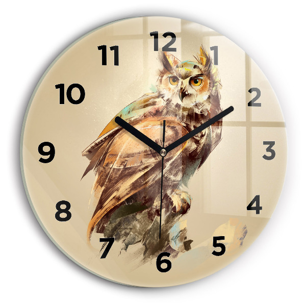 Round glass clock Owl - a sign of wisdom