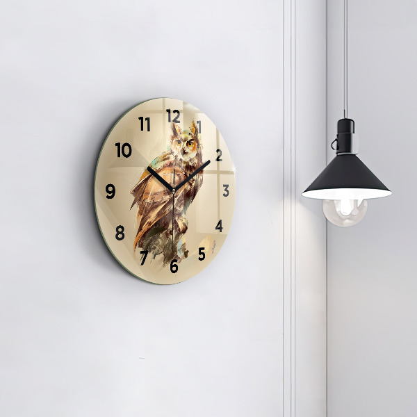 Round glass clock Owl - a sign of wisdom