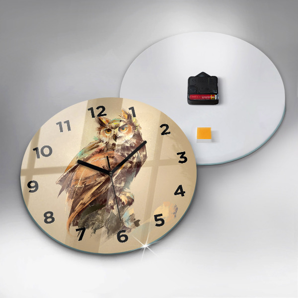 Round glass clock Owl - a sign of wisdom