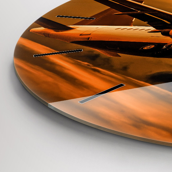 Round glass clock Travel by plane