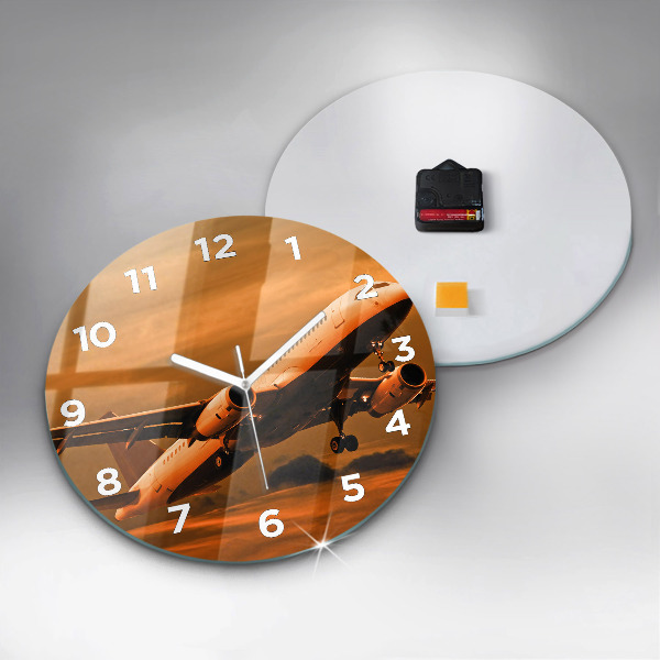 Round glass clock Travel by plane